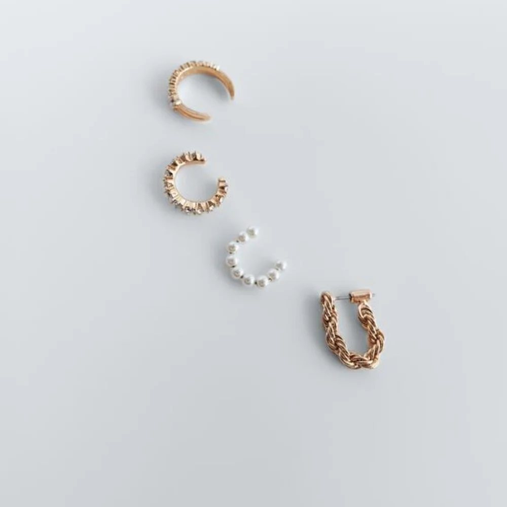 As Is Zara Gold Tone Ear Cuffs and Small Hoops Set